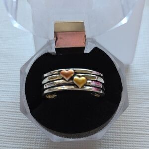 Silver Heart Ring Set with Gold Accents